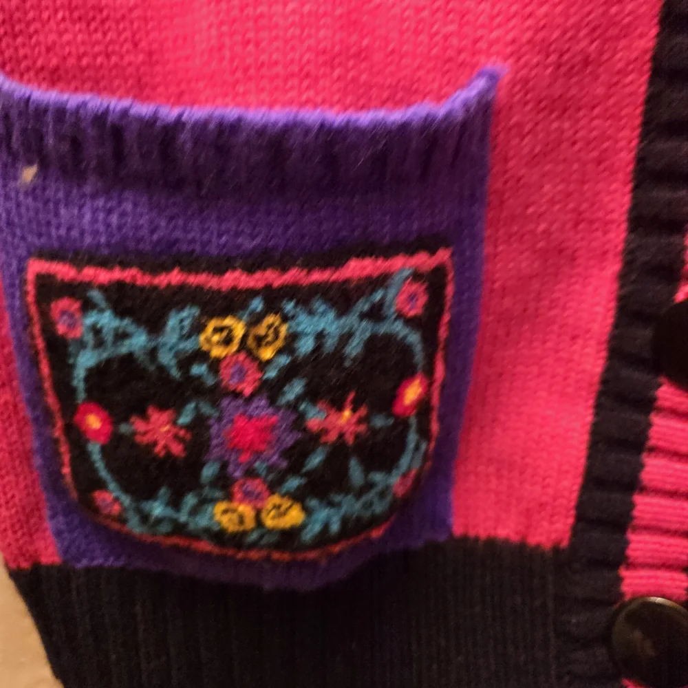 Vintage 80s Bright Pink Cardigan FUN Patch Rachel Kids - Picture 4 of 8